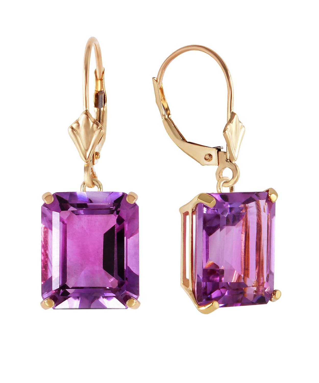 13.03 ctw Natural Amethyst 14k Gold Rectangle Dangle Earrings View 2