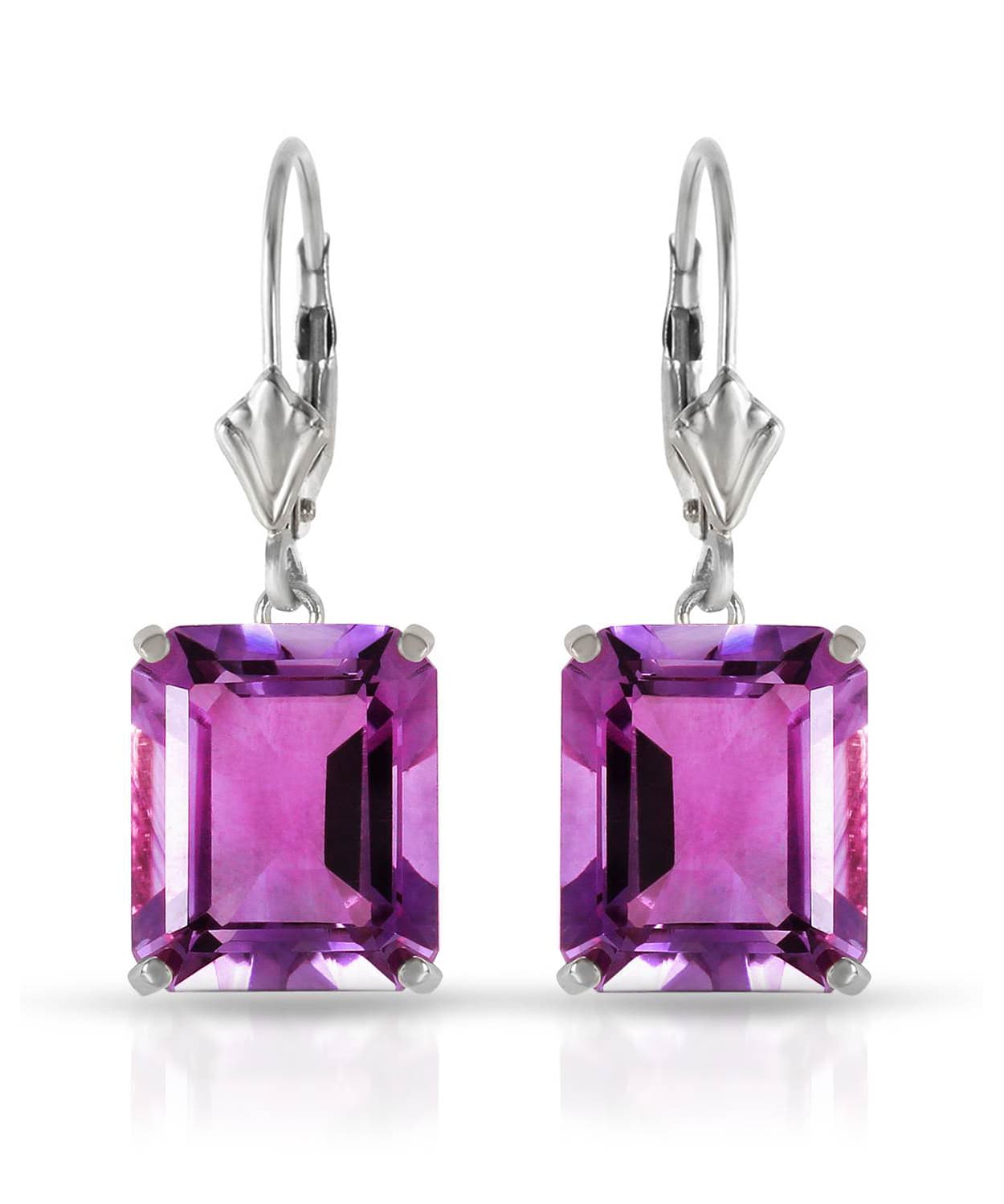 13.03 ctw Natural Amethyst 14k Gold Rectangle Dangle Earrings View 3