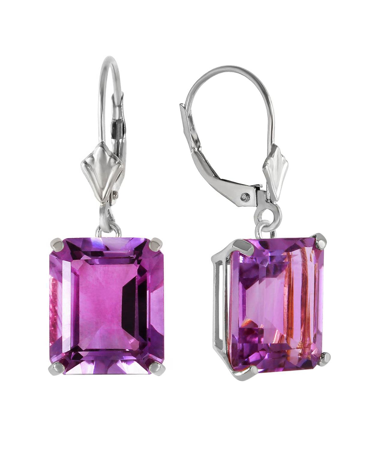 13.03 ctw Natural Amethyst 14k Gold Rectangle Dangle Earrings View 4