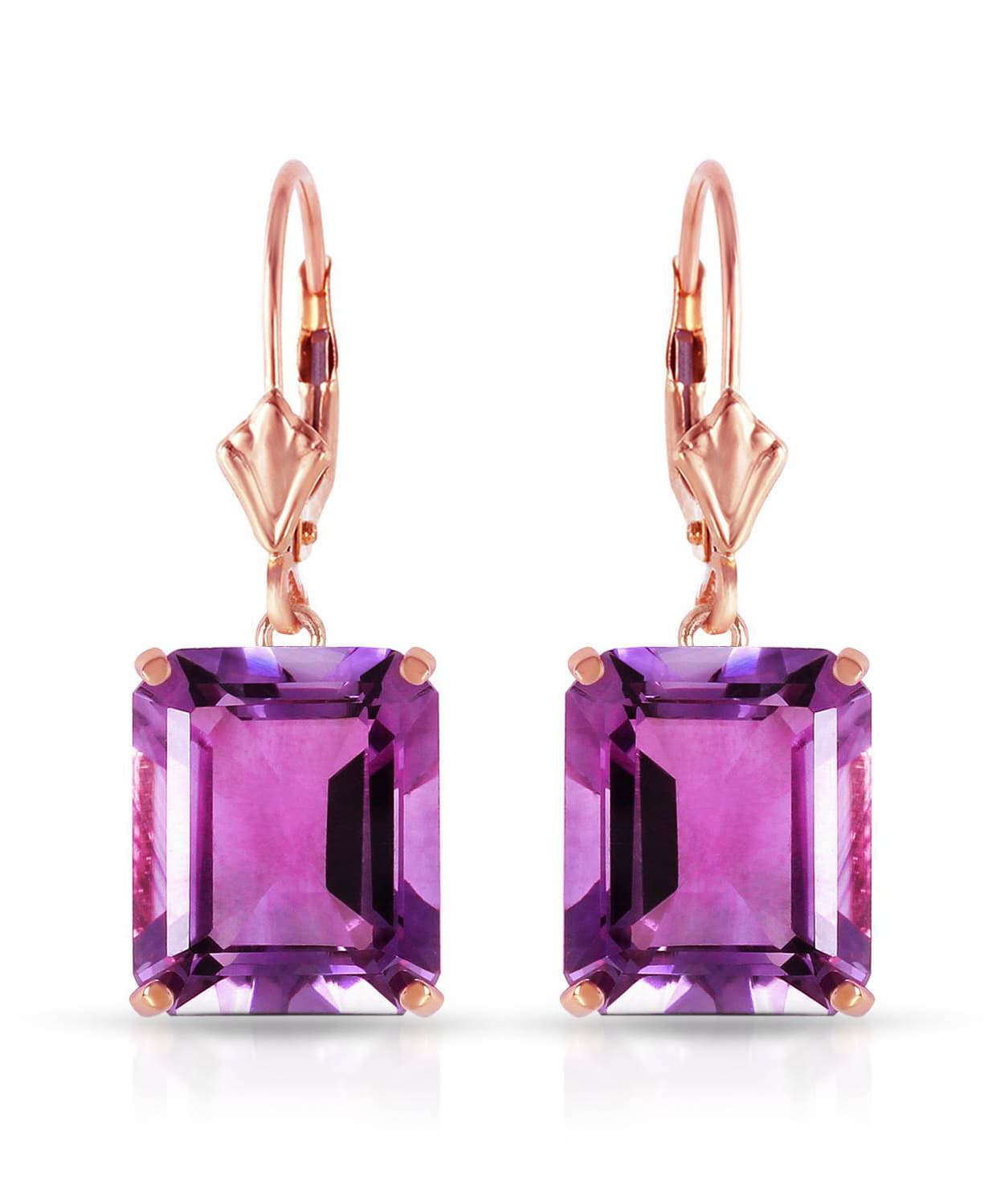13.03 ctw Natural Amethyst 14k Gold Rectangle Dangle Earrings View 5