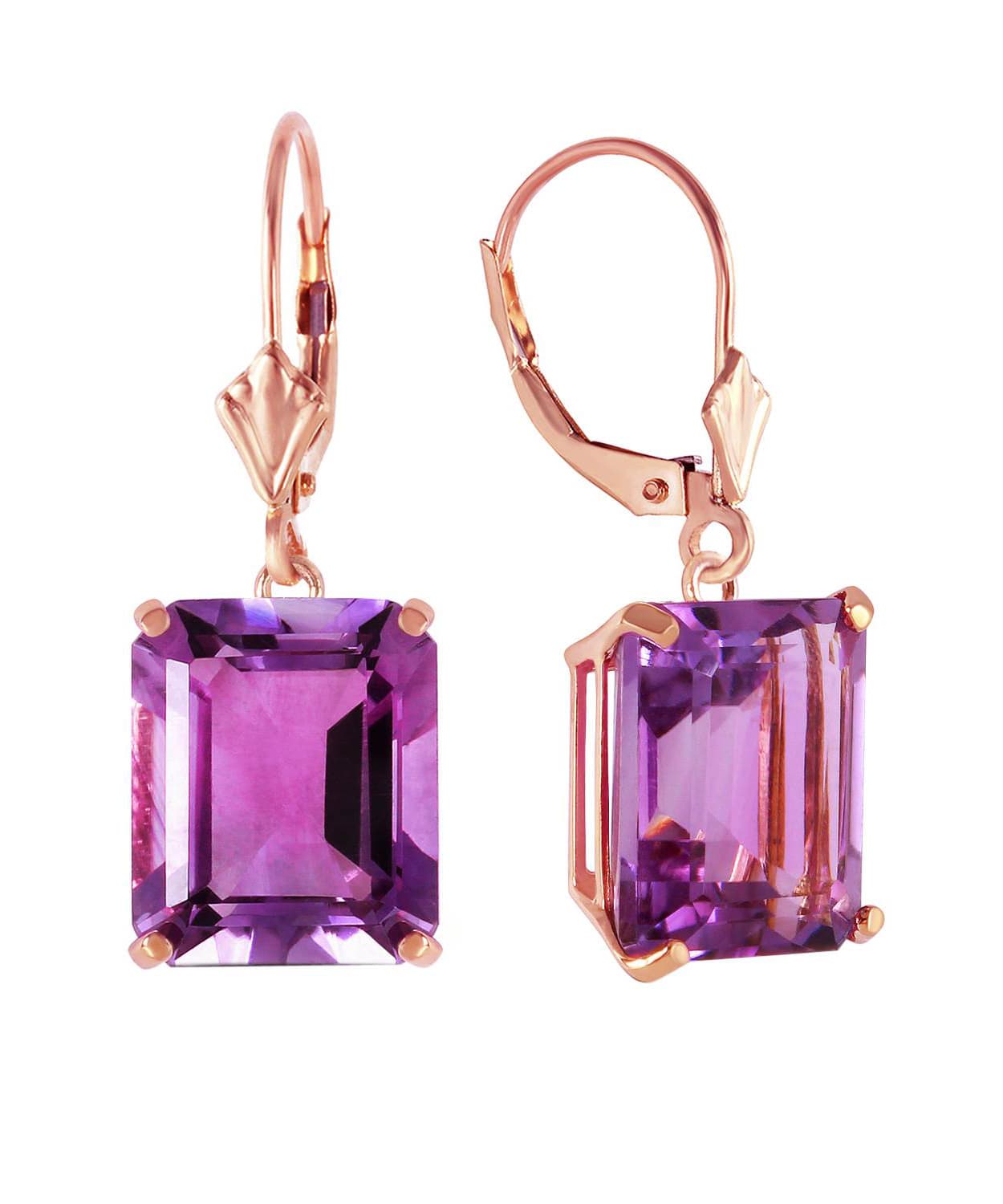 13.03 ctw Natural Amethyst 14k Gold Rectangle Dangle Earrings View 6
