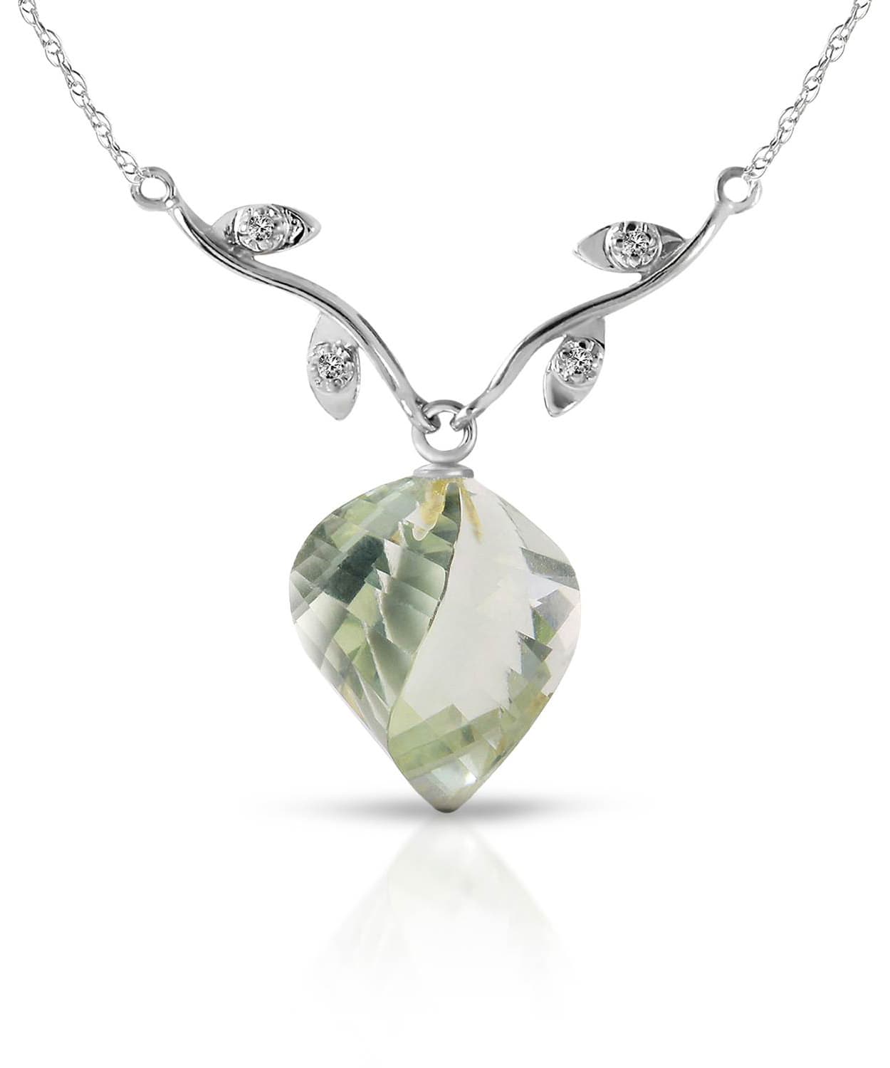 13.05 ctw Natural Green Amethyst and Diamond 14k Gold Leaf Necklace View 3