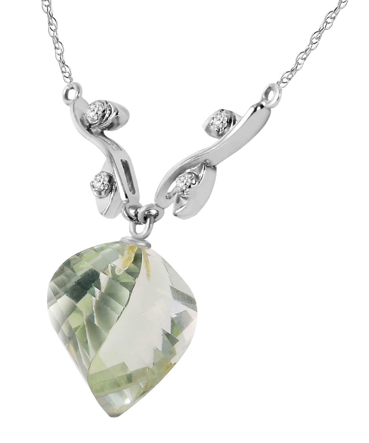 13.05 ctw Natural Green Amethyst and Diamond 14k Gold Leaf Necklace View 4