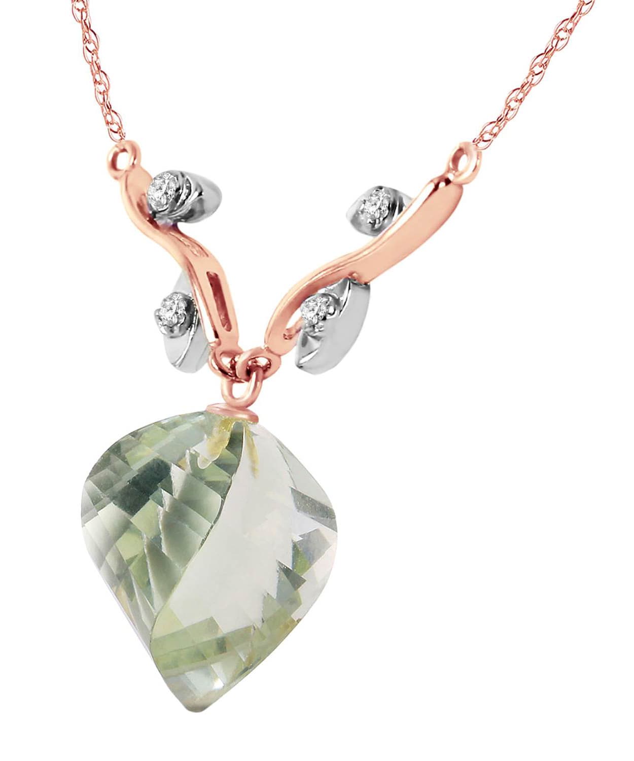 13.05 ctw Natural Green Amethyst and Diamond 14k Gold Leaf Necklace View 6
