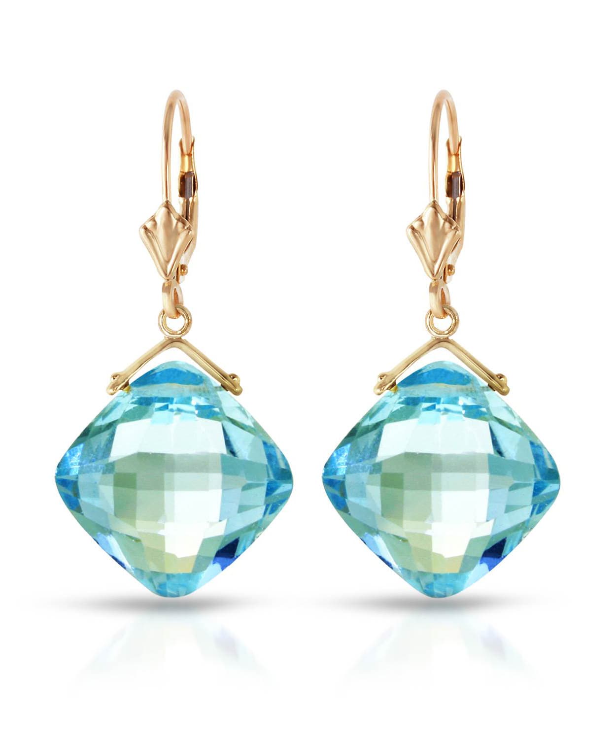 17.53 ctw Natural Sky Blue Topaz 14k Gold Square Dangle Earrings View 1