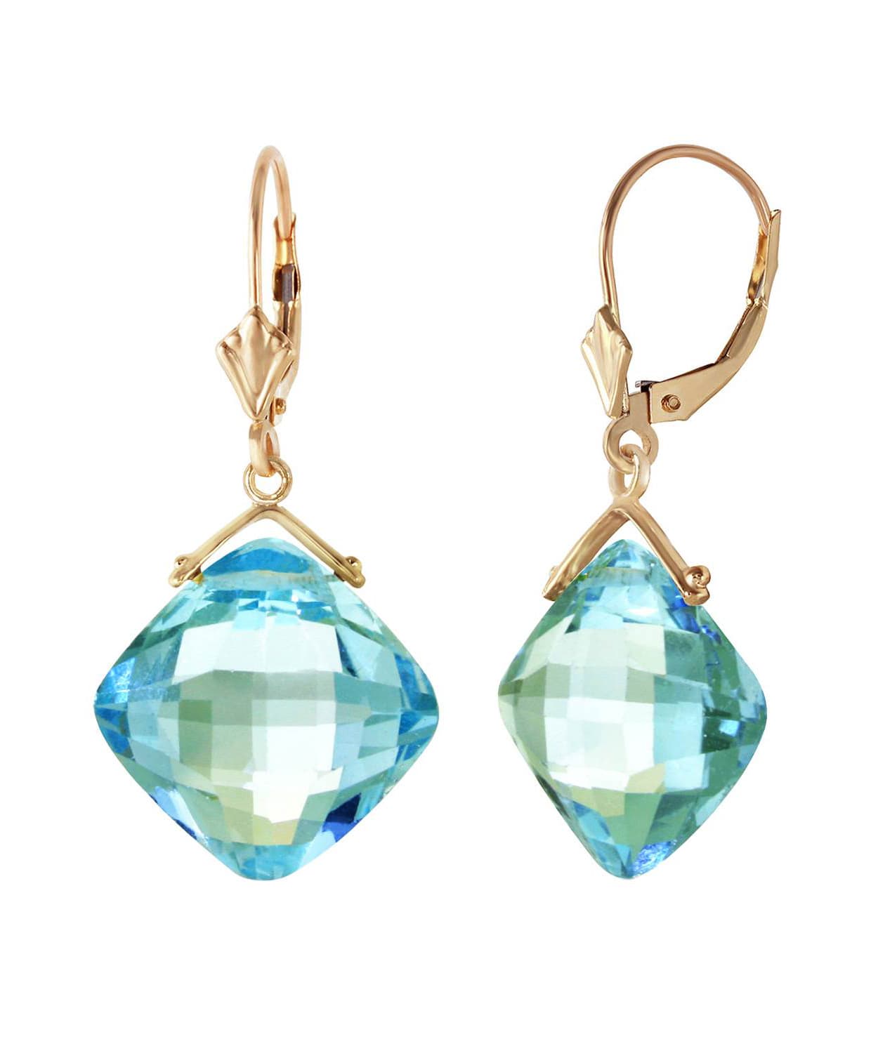 17.53 ctw Natural Sky Blue Topaz 14k Gold Square Dangle Earrings View 2