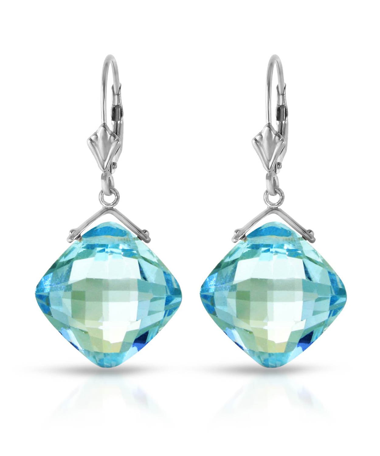 17.53 ctw Natural Sky Blue Topaz 14k Gold Square Dangle Earrings View 3