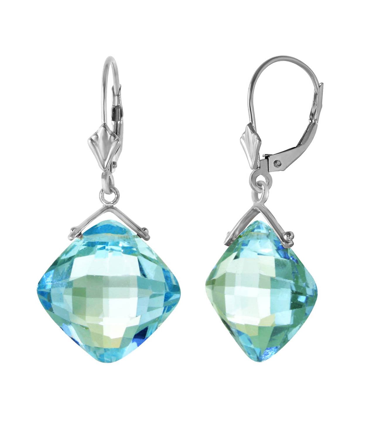 17.53 ctw Natural Sky Blue Topaz 14k Gold Square Dangle Earrings View 4