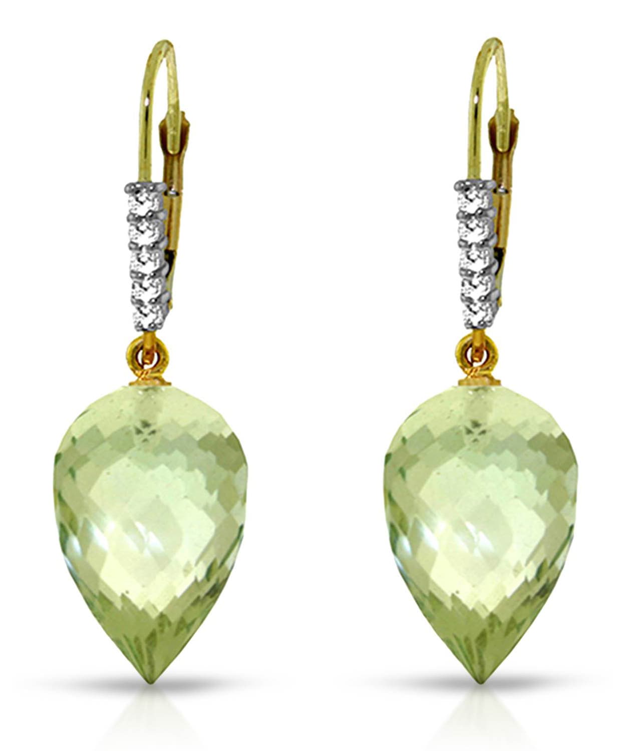 19.18 ctw Natural Green Amethyst and Diamond 14k Gold Dangle Earrings View 1