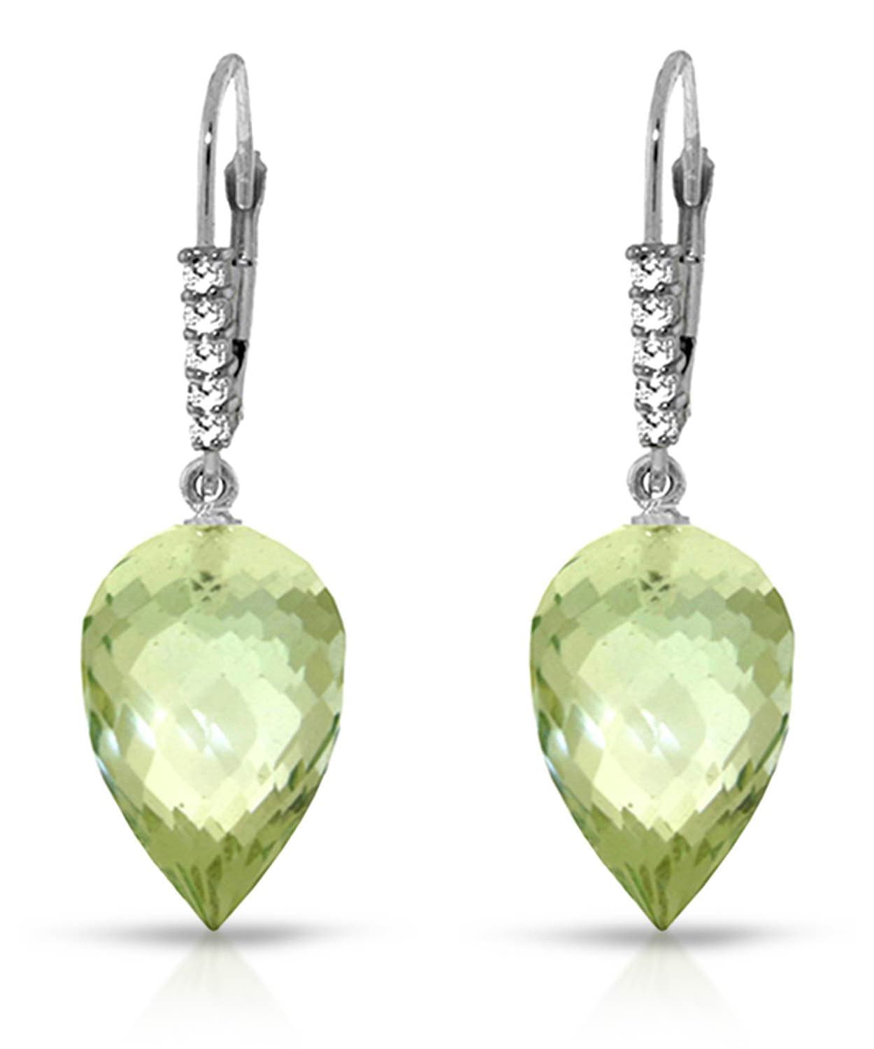 19.18 ctw Natural Green Amethyst and Diamond 14k Gold Dangle Earrings View 2