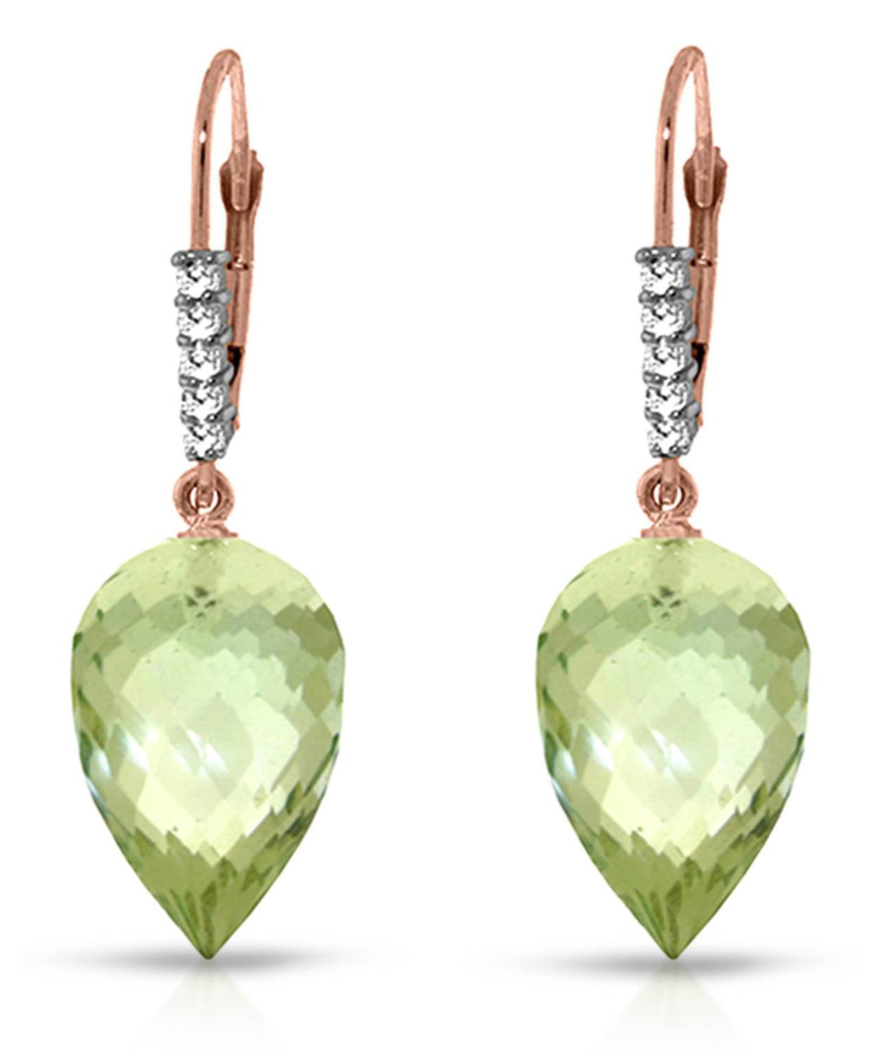 19.18 ctw Natural Green Amethyst and Diamond 14k Gold Dangle Earrings View 3