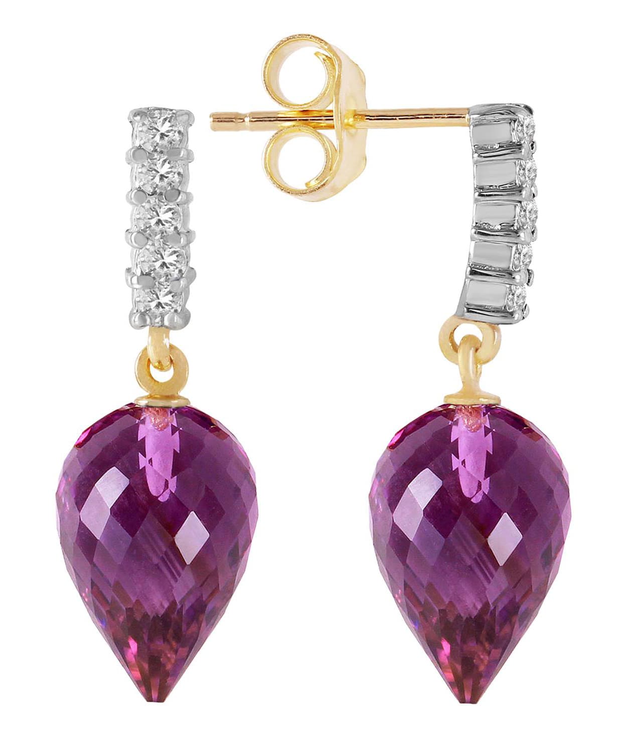 19.18 ctw Natural Amethyst and Diamond 14k Gold Dangle Earrings View 2
