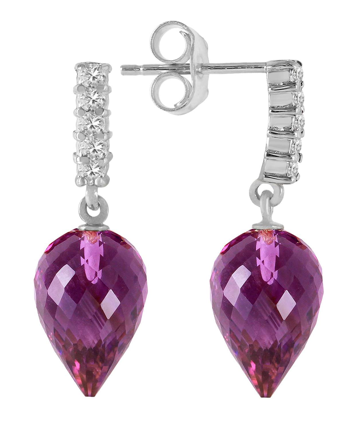 19.18 ctw Natural Amethyst and Diamond 14k Gold Dangle Earrings View 4
