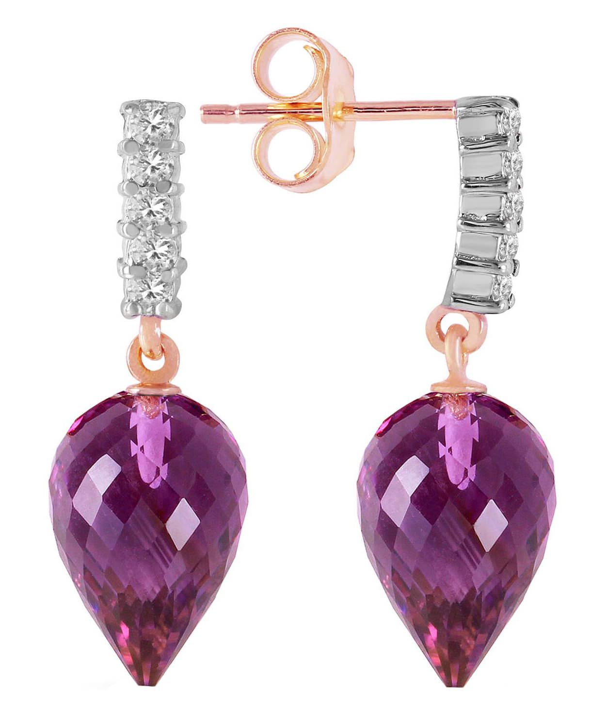 19.18 ctw Natural Amethyst and Diamond 14k Gold Dangle Earrings View 6