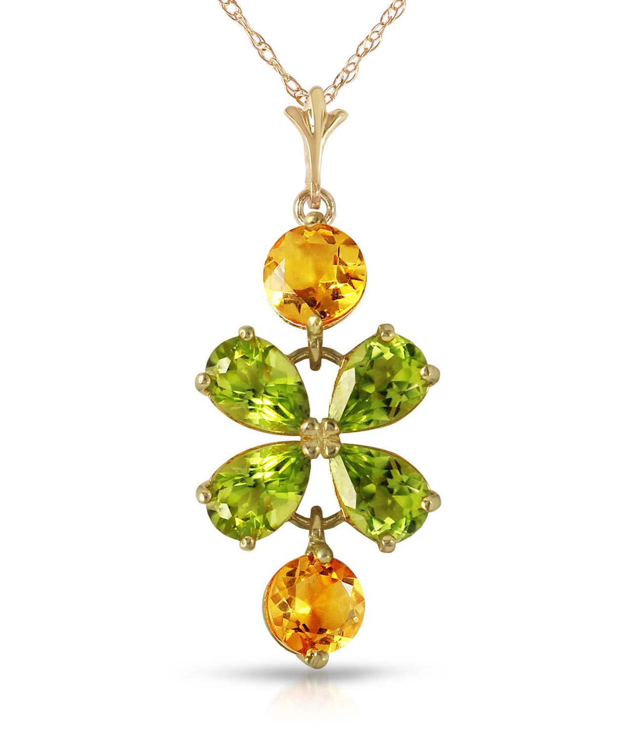 3.18 ctw Natural Lime Peridot and Honey Citrine 14k Gold Pendant With Chain View 1
