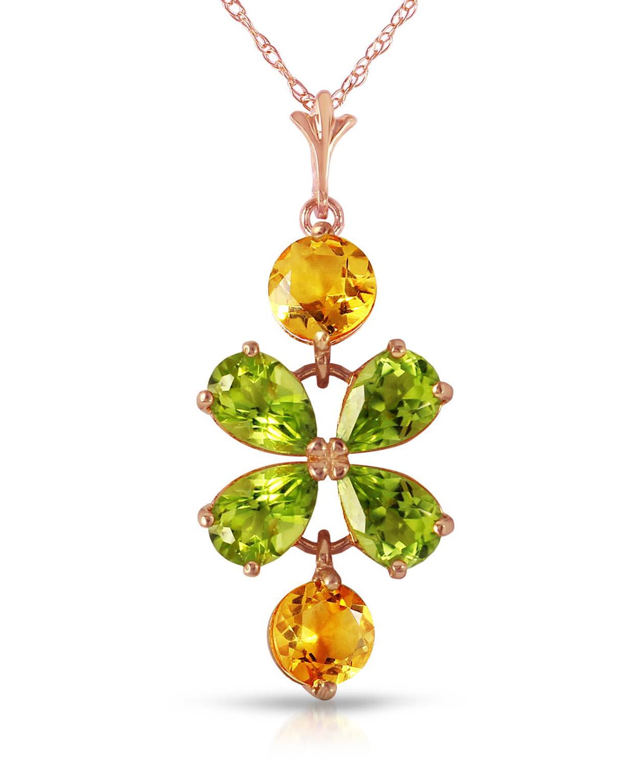 3.18 ctw Natural Lime Peridot and Honey Citrine 14k Gold Pendant With Chain View 5