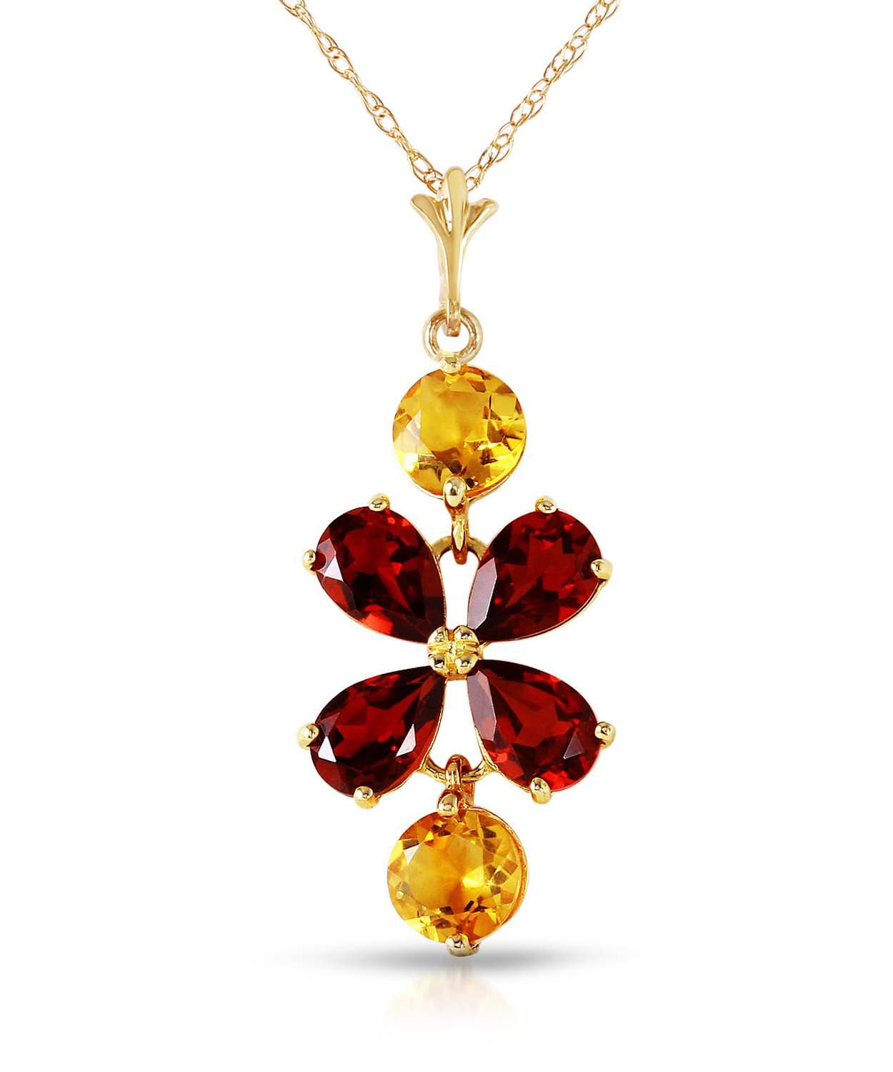 2.85 ctw Natural Pomegranate Garnet and Honey Citrine 14k Gold Pendant With Chain View 1