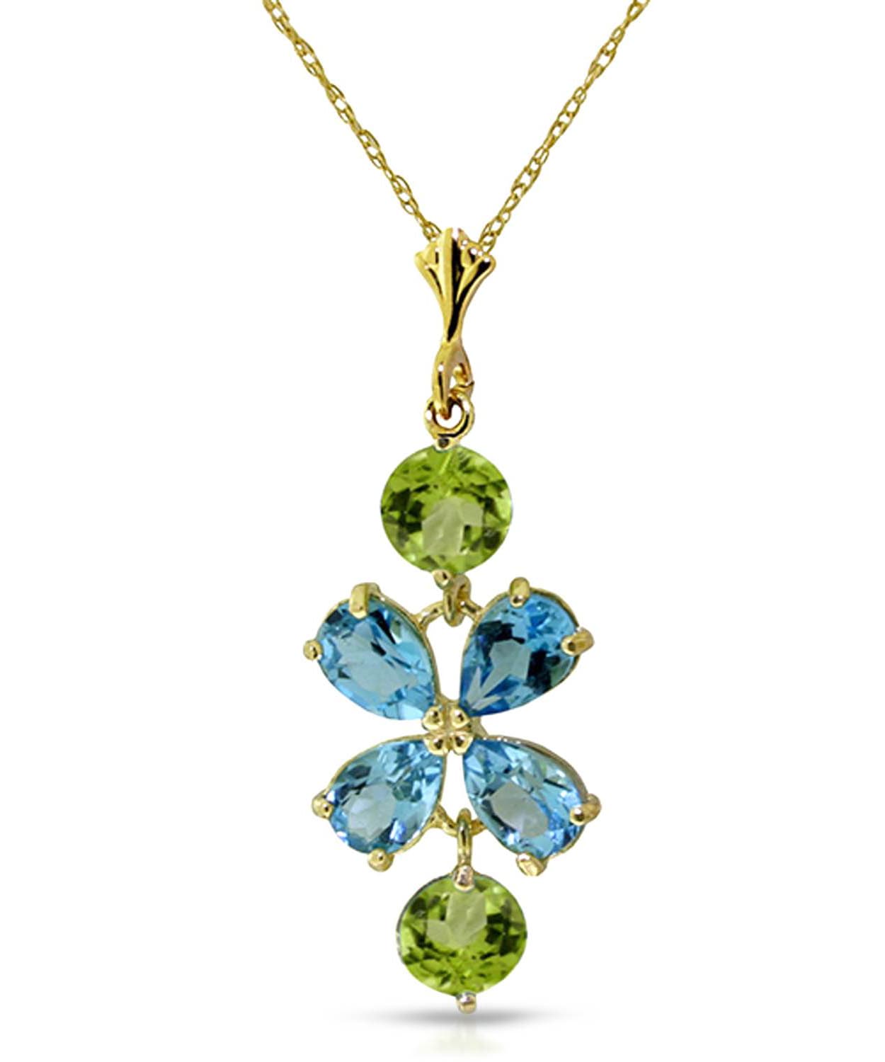 3.16 ctw Natural Swiss Blue Topaz and Honey Peridot 14k Gold Pendant With Chain View 1