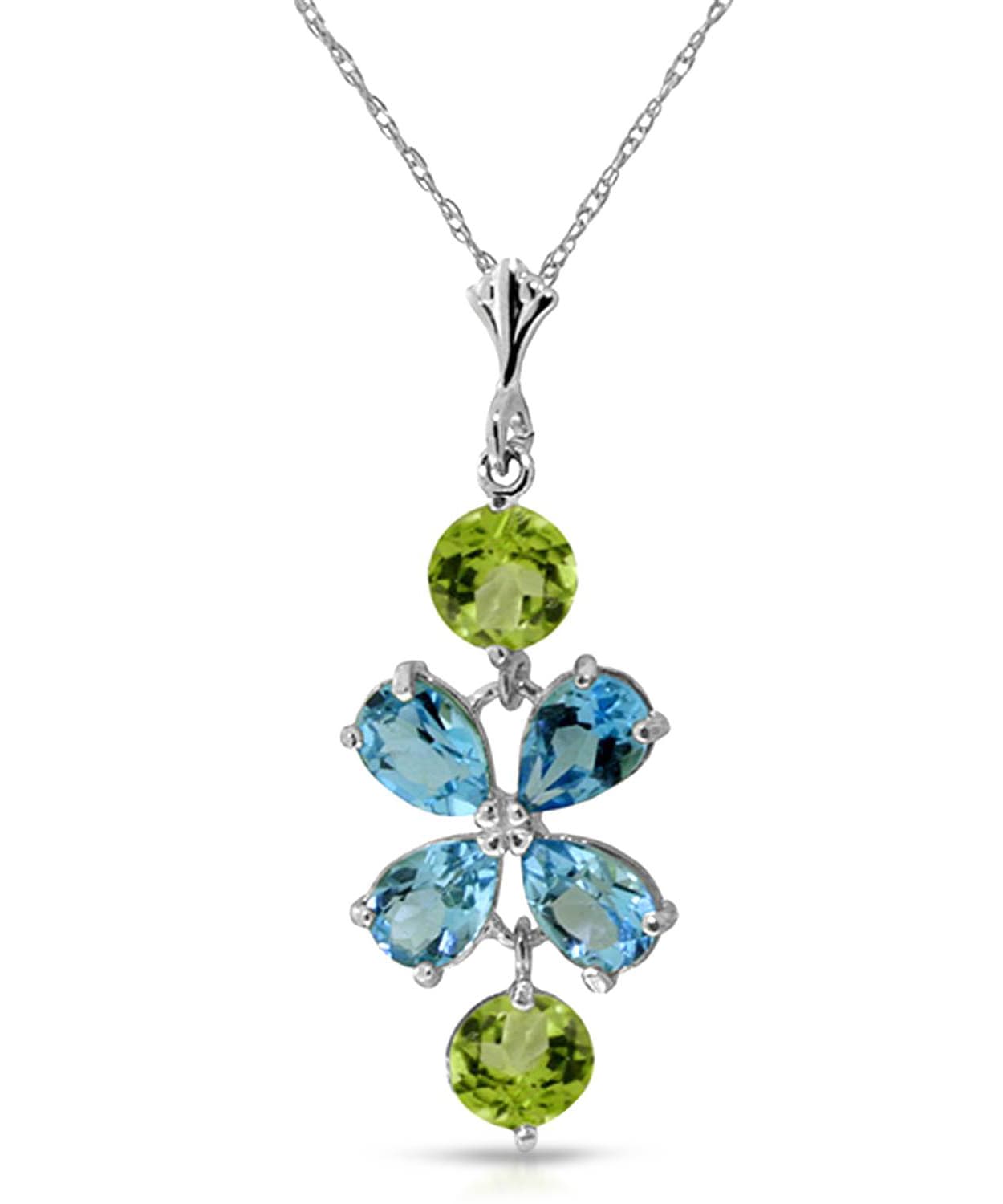 3.16 ctw Natural Swiss Blue Topaz and Honey Peridot 14k Gold Pendant With Chain View 2