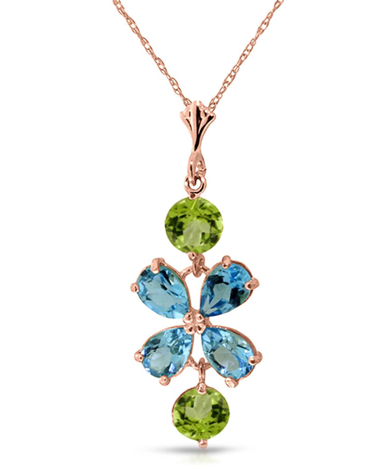 3.16 ctw Natural Swiss Blue Topaz and Honey Peridot 14k Gold Pendant With Chain View 3