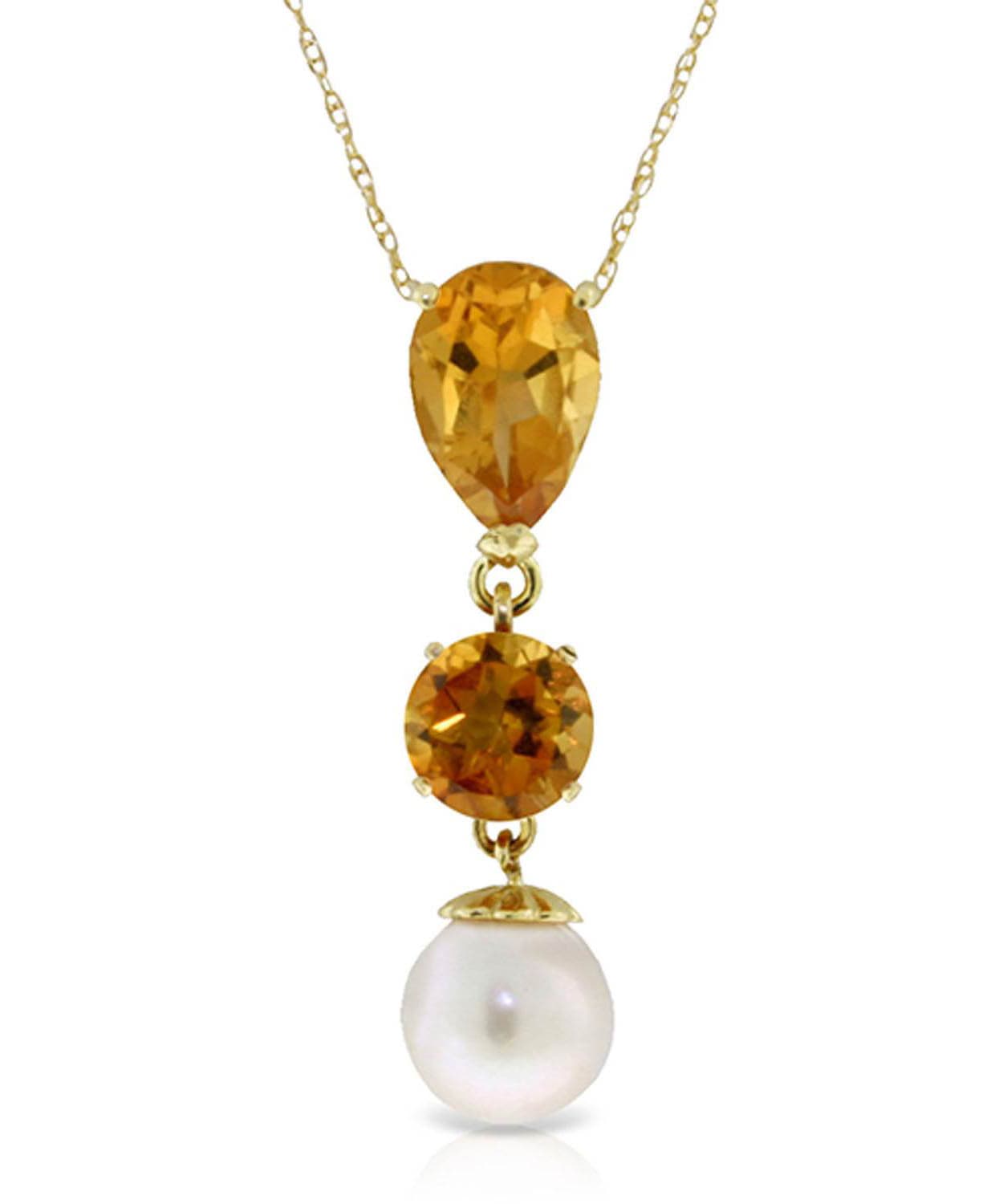 2.78 ctw Natural Honey Citrine and Freshwater Pearl 14k Gold Dangle Pendant With Chain View 1