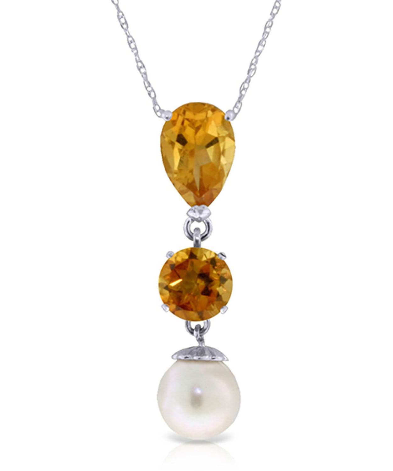 2.78 ctw Natural Honey Citrine and Freshwater Pearl 14k Gold Dangle Pendant With Chain View 2
