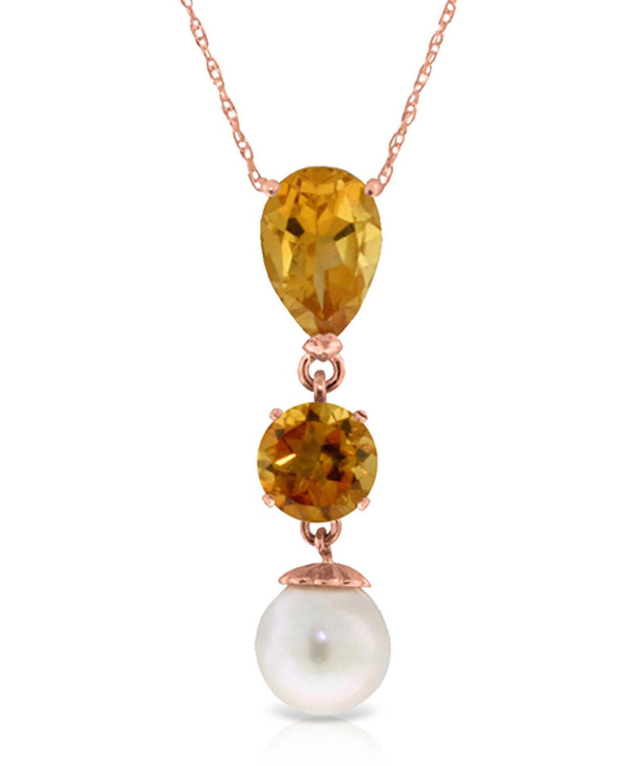 2.78 ctw Natural Honey Citrine and Freshwater Pearl 14k Gold Dangle Pendant With Chain View 3