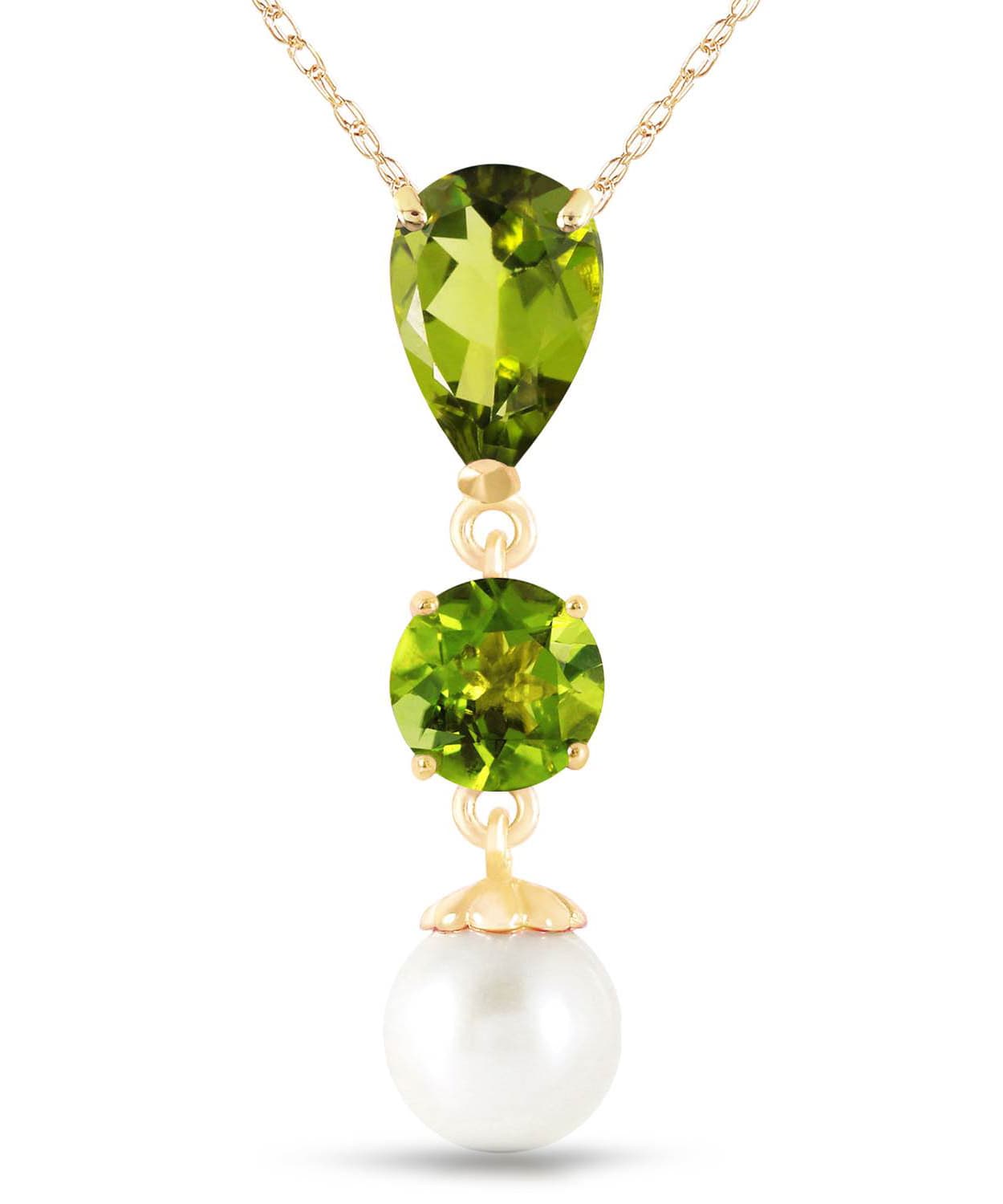 2.78 ctw Natural Lime Peridot and Freshwater Pearl 14k Gold Dangle Pendant With Chain View 1