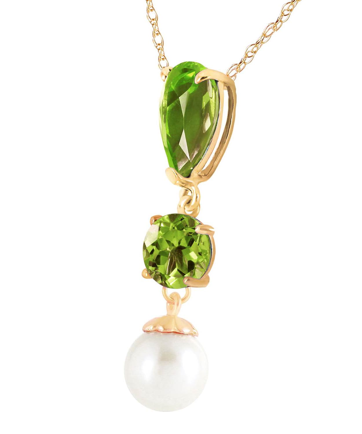 2.78 ctw Natural Lime Peridot and Freshwater Pearl 14k Gold Dangle Pendant With Chain View 2