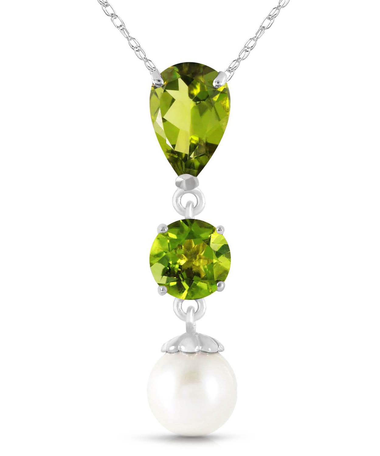 2.78 ctw Natural Lime Peridot and Freshwater Pearl 14k Gold Dangle Pendant With Chain View 3