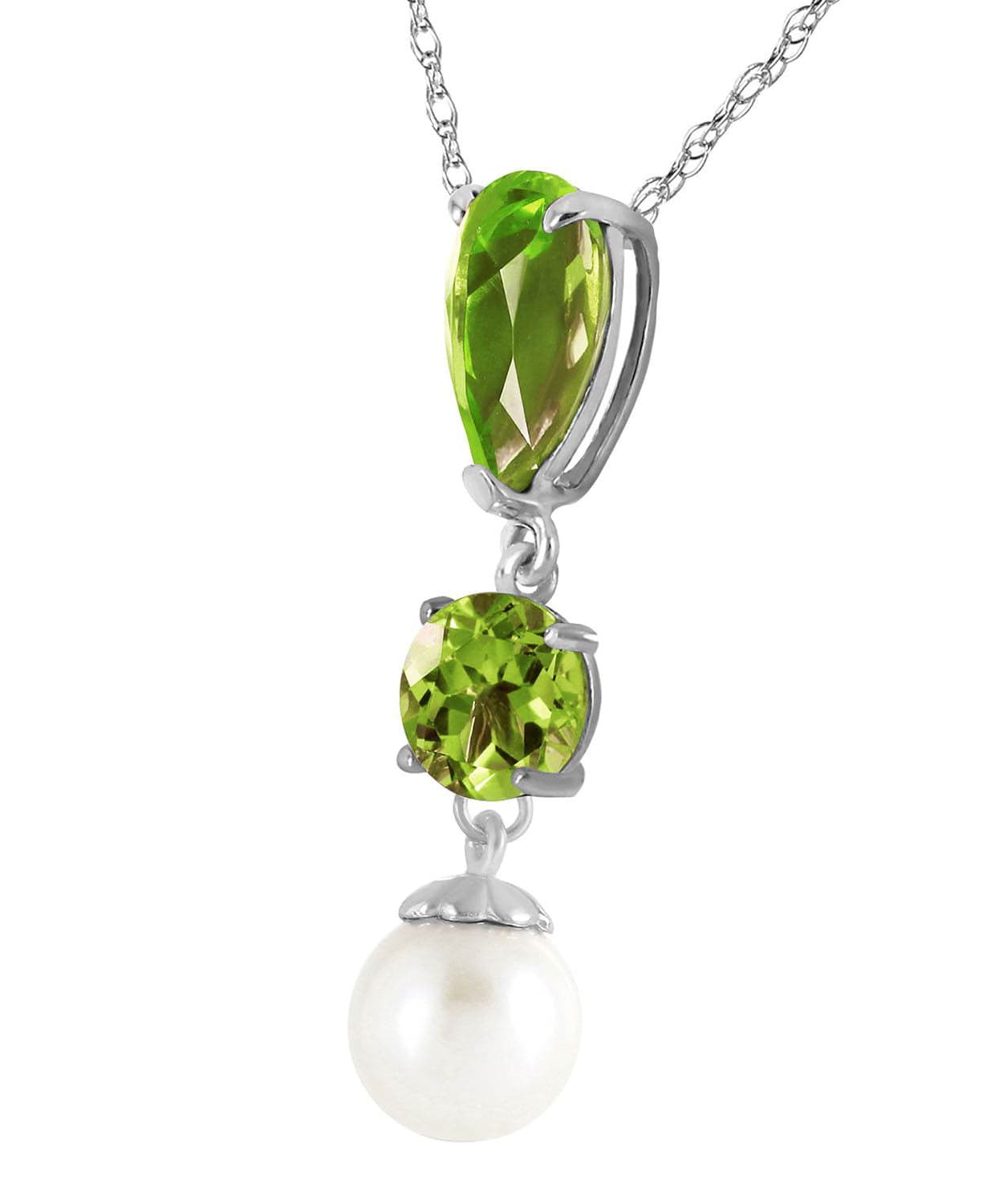 2.78 ctw Natural Lime Peridot and Freshwater Pearl 14k Gold Dangle Pendant With Chain View 4