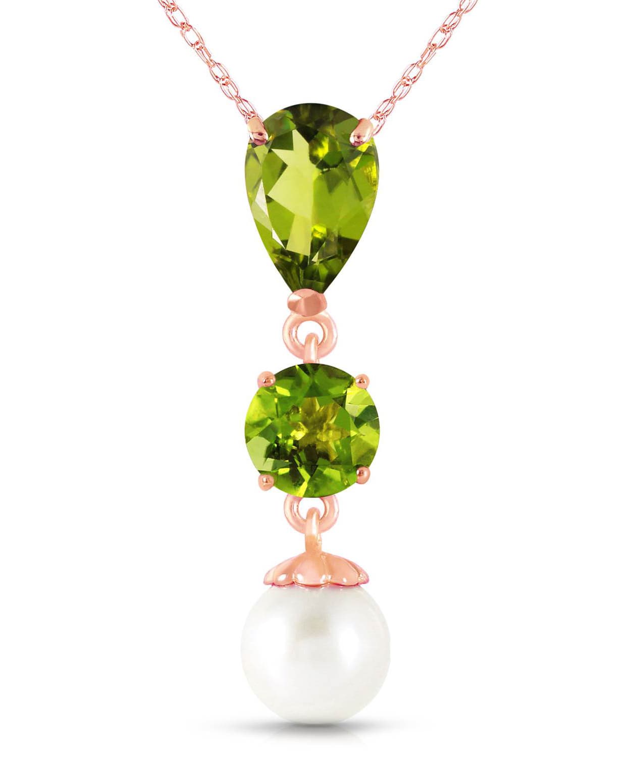 2.78 ctw Natural Lime Peridot and Freshwater Pearl 14k Gold Dangle Pendant With Chain View 5