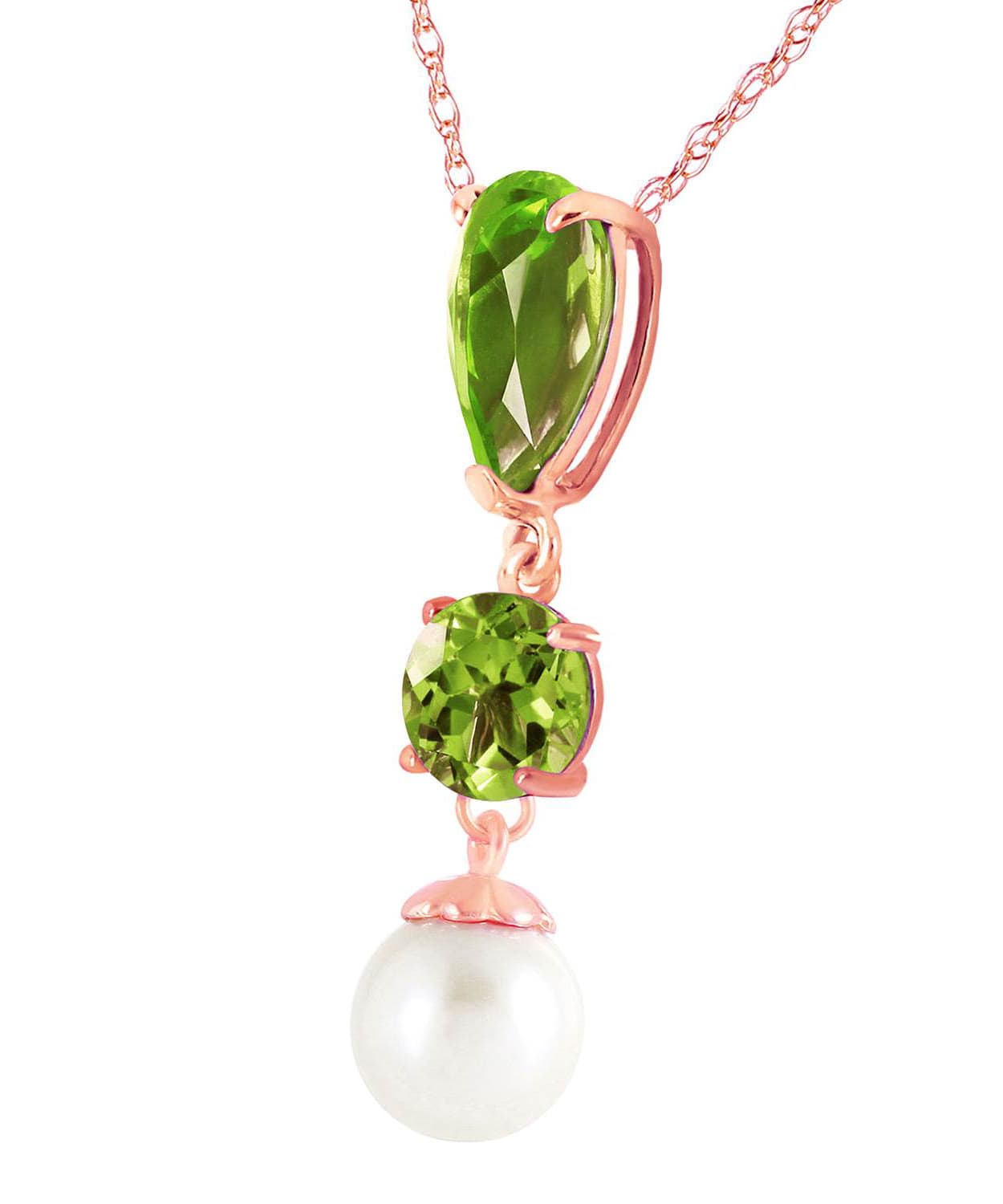 2.78 ctw Natural Lime Peridot and Freshwater Pearl 14k Gold Dangle Pendant With Chain View 6