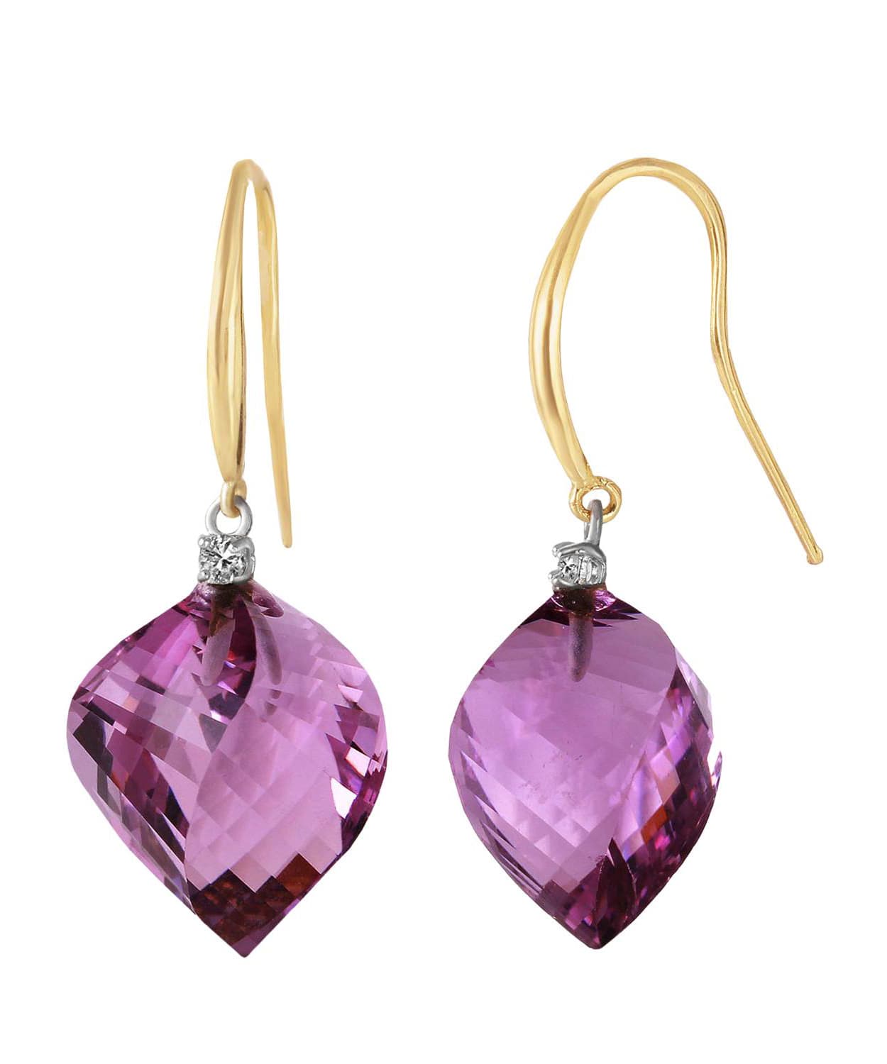 21.63 ctw Natural Amethyst and Diamond 14k Gold Contemporary Dangle Earrings View 2