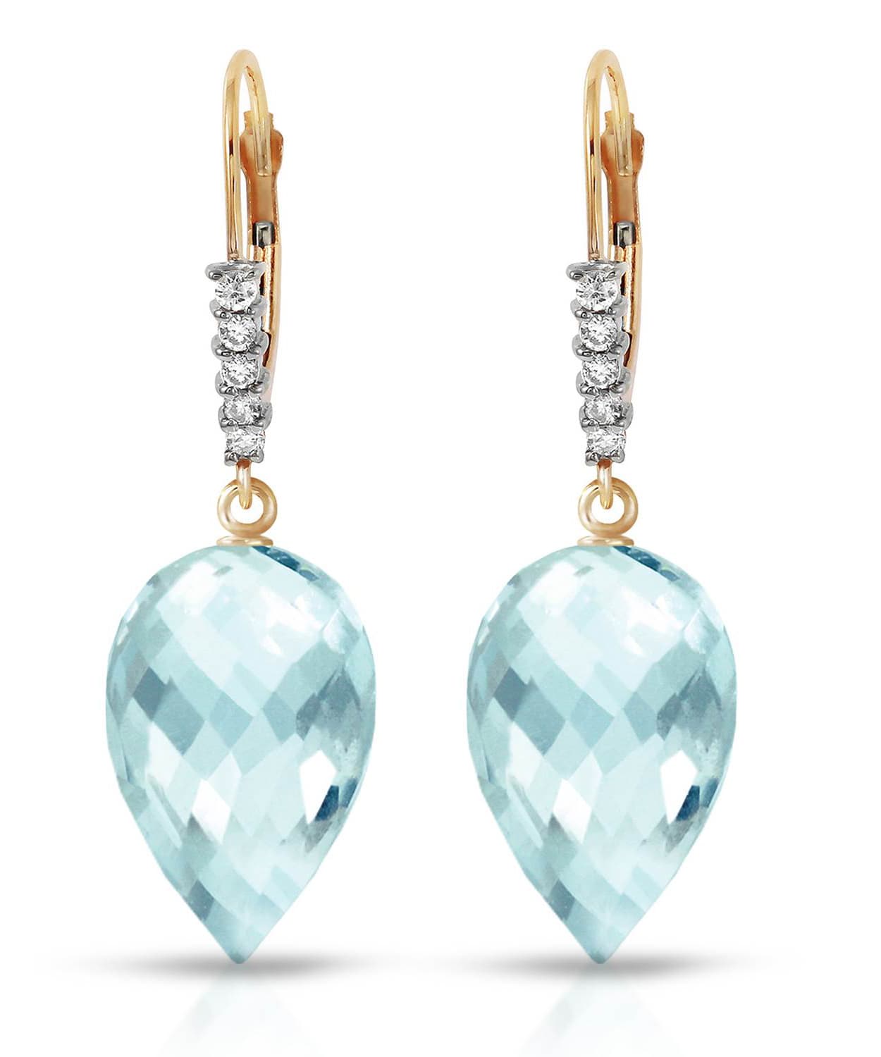 22.68 ctw Natural Sky Blue Topaz and Diamond 14k Gold Dangle Earrings View 1