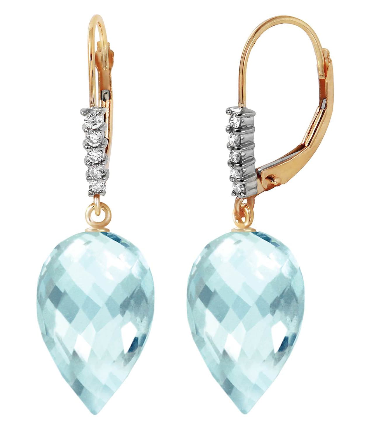 22.68 ctw Natural Sky Blue Topaz and Diamond 14k Gold Dangle Earrings View 2