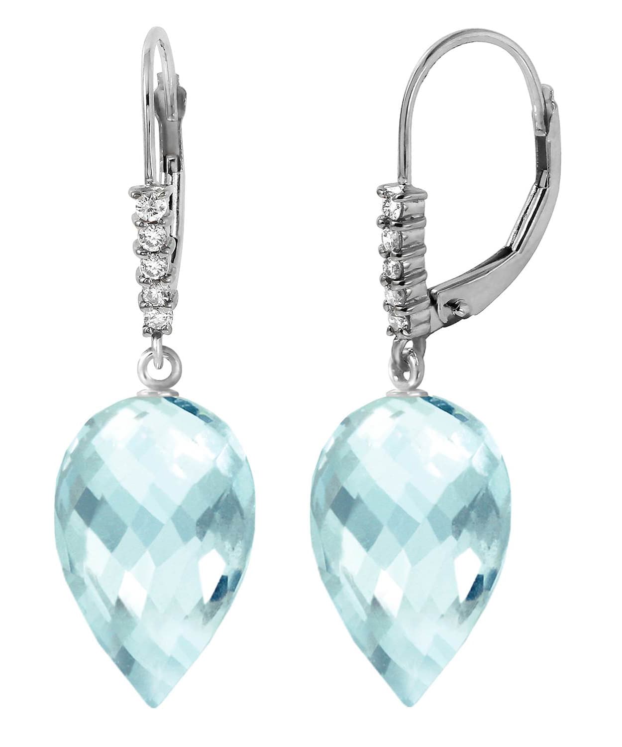 22.68 ctw Natural Sky Blue Topaz and Diamond 14k Gold Dangle Earrings View 4