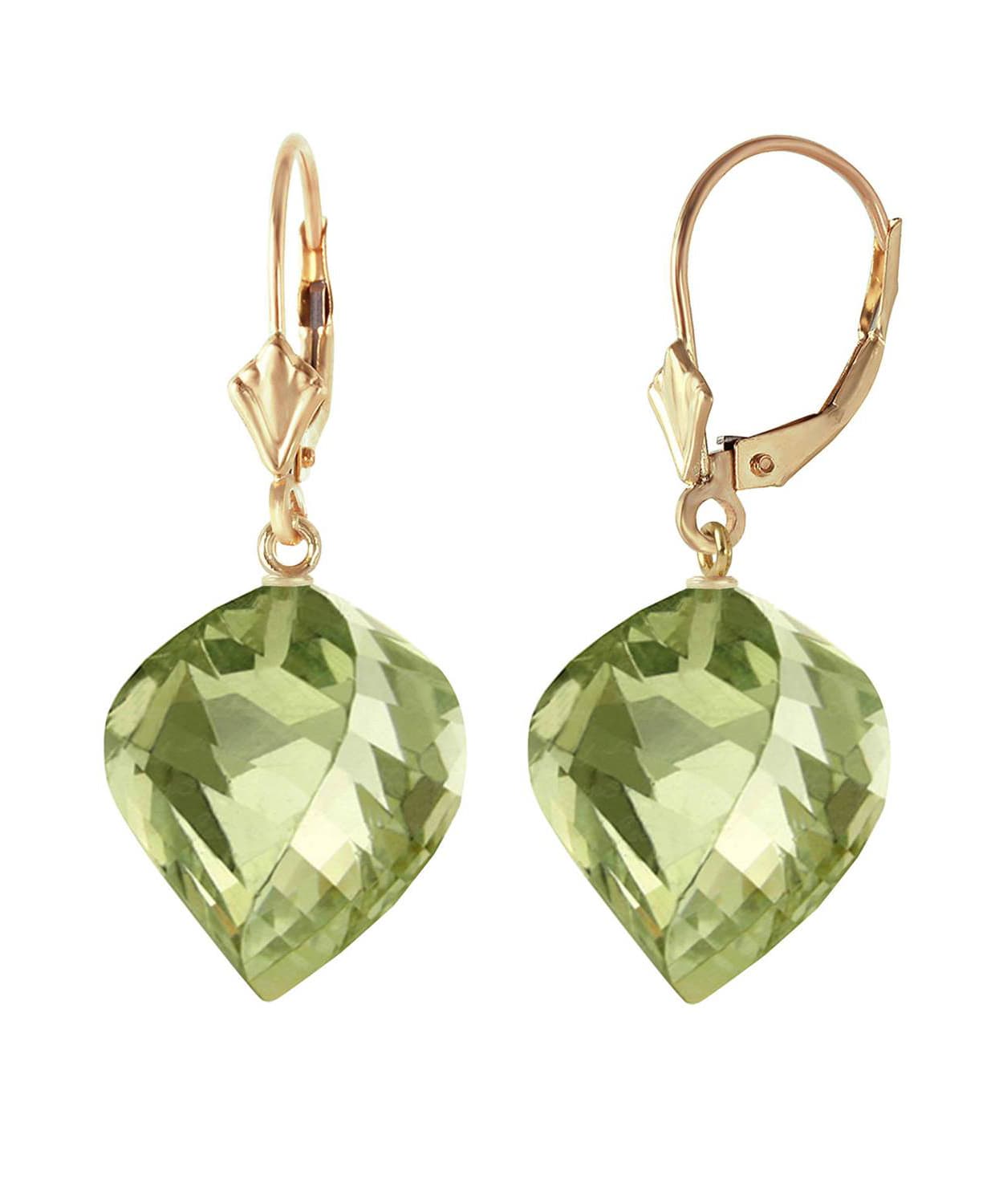 26.03 ctw Natural Green Amethyst 14k Gold Contemporary Dangle Earrings View 1