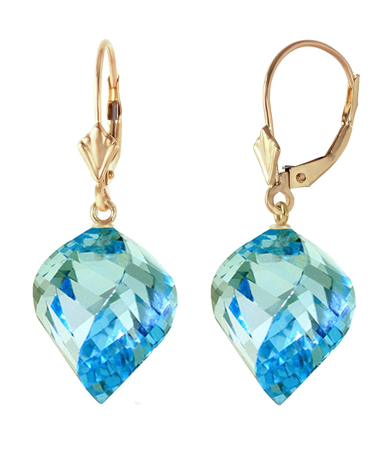 27.88 ctw Natural Swiss Blue Topaz 14k Gold Contemporary Dangle Earrings View 2