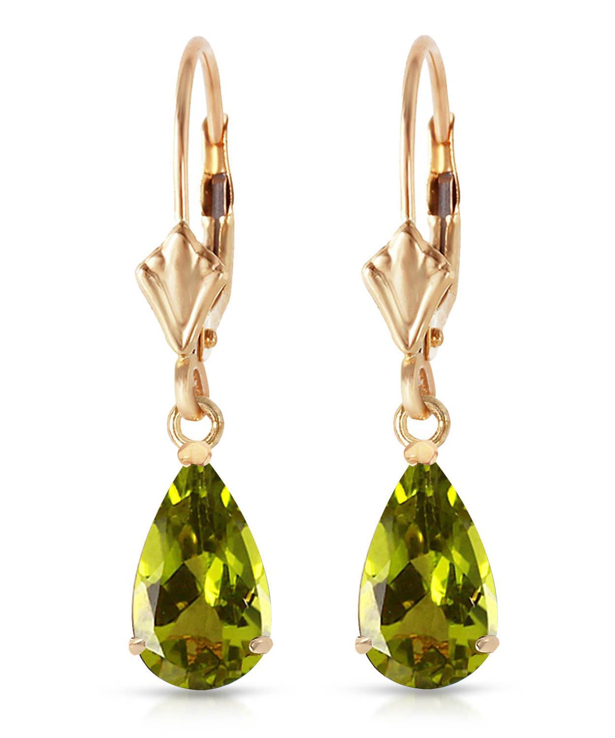 3.03 ctw Natural Lime Peridot 14k Gold Teardrop Dangle Earrings View 1