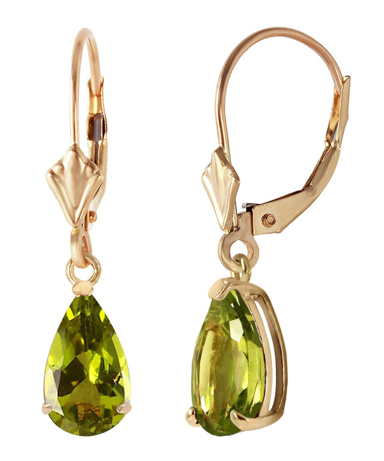 3.03 ctw Natural Lime Peridot 14k Gold Teardrop Dangle Earrings View 2