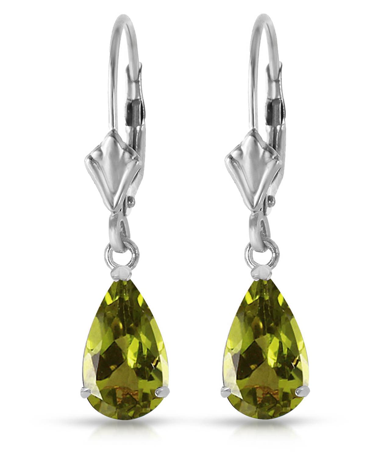 3.03 ctw Natural Lime Peridot 14k Gold Teardrop Dangle Earrings View 3