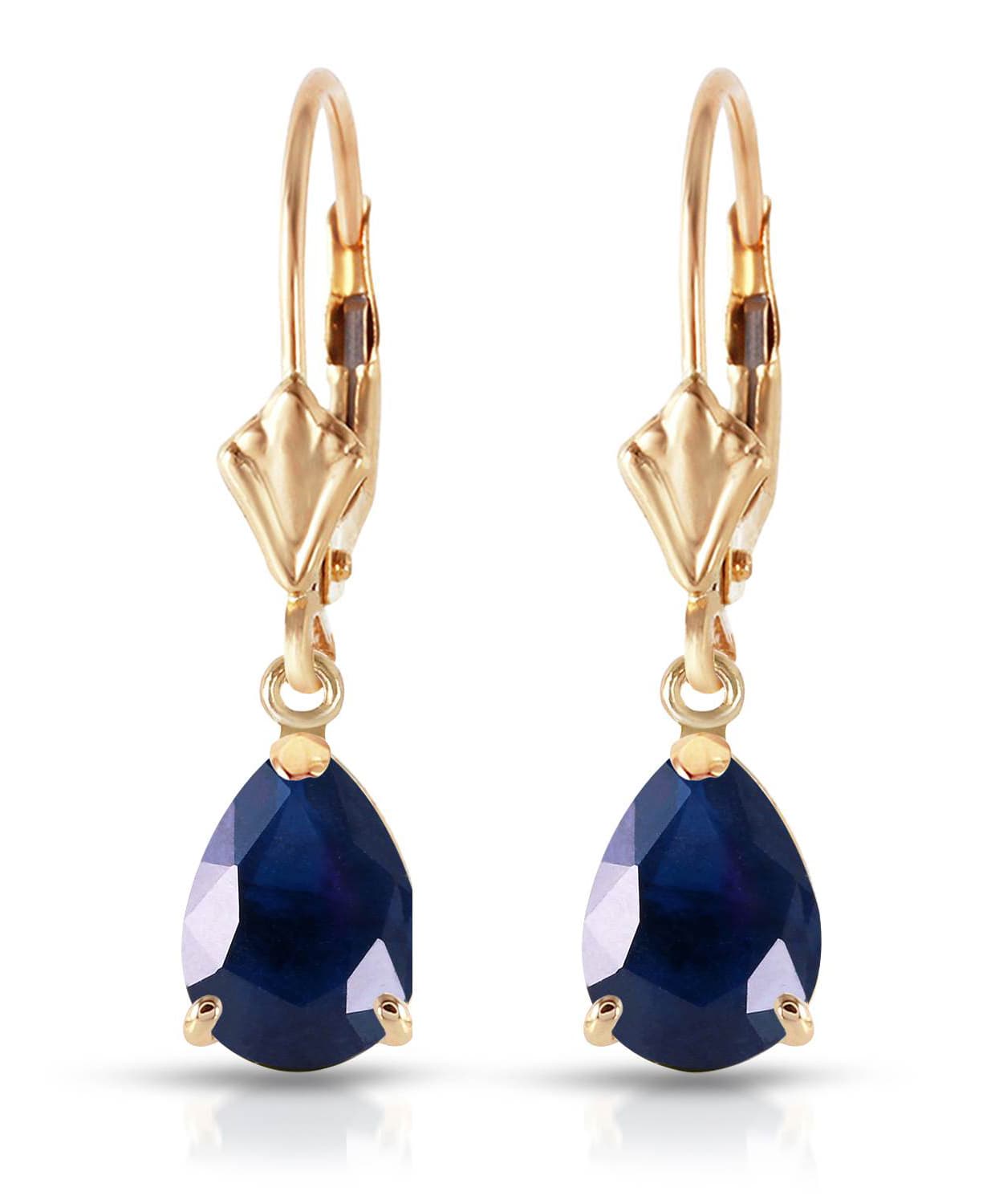 3.03 ctw Natural Blue Sapphire 14k Gold Teardrop Dangle Earrings View 1