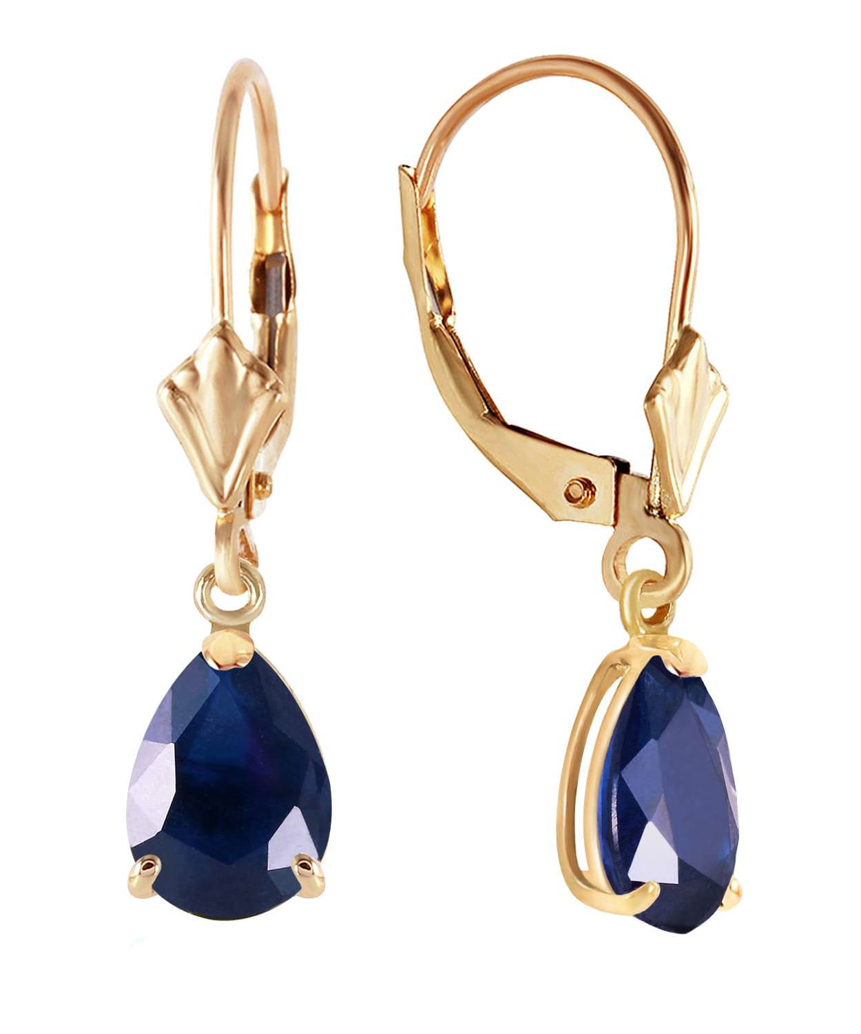 3.03 ctw Natural Blue Sapphire 14k Gold Teardrop Dangle Earrings View 2