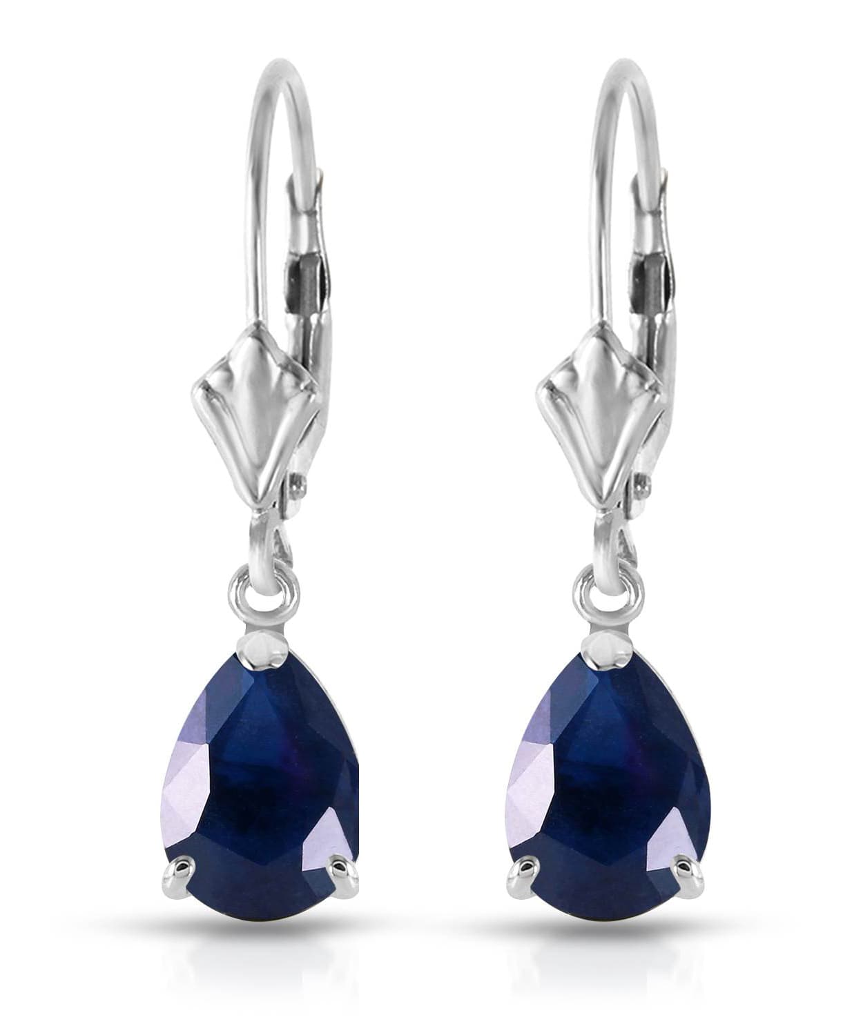 3.03 ctw Natural Blue Sapphire 14k Gold Teardrop Dangle Earrings View 3