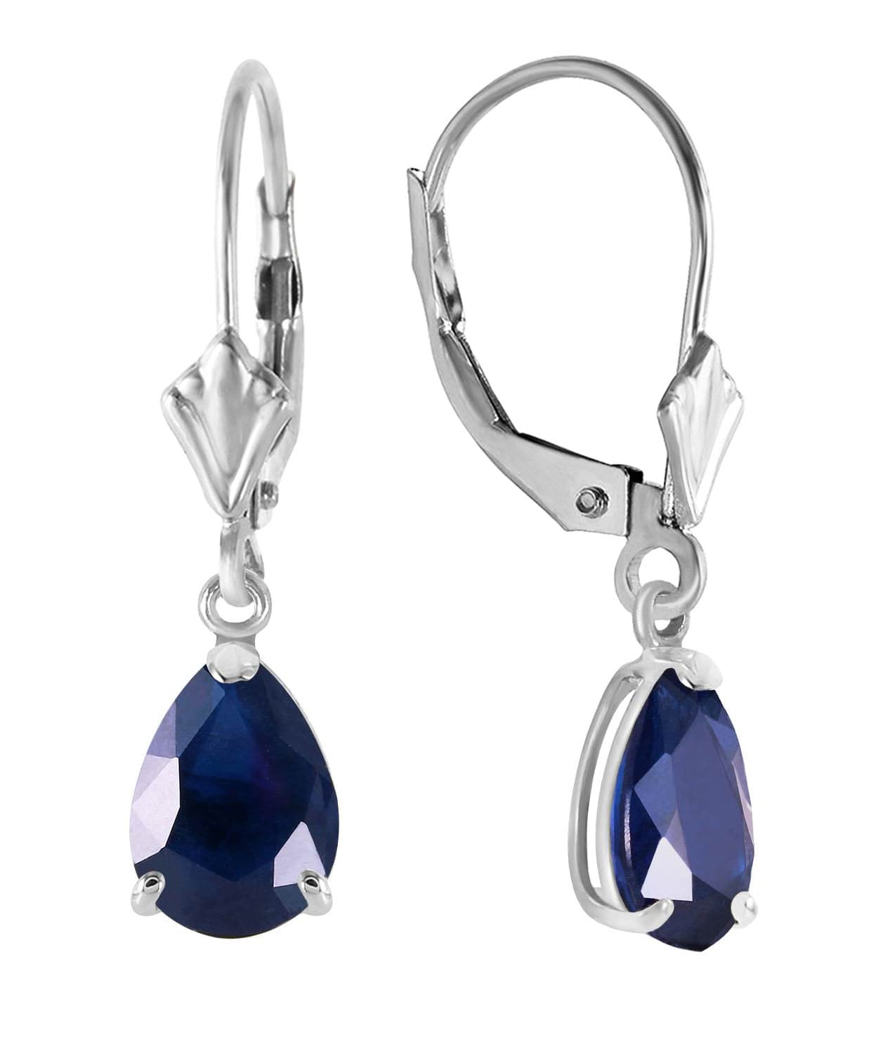 3.03 ctw Natural Blue Sapphire 14k Gold Teardrop Dangle Earrings View 4