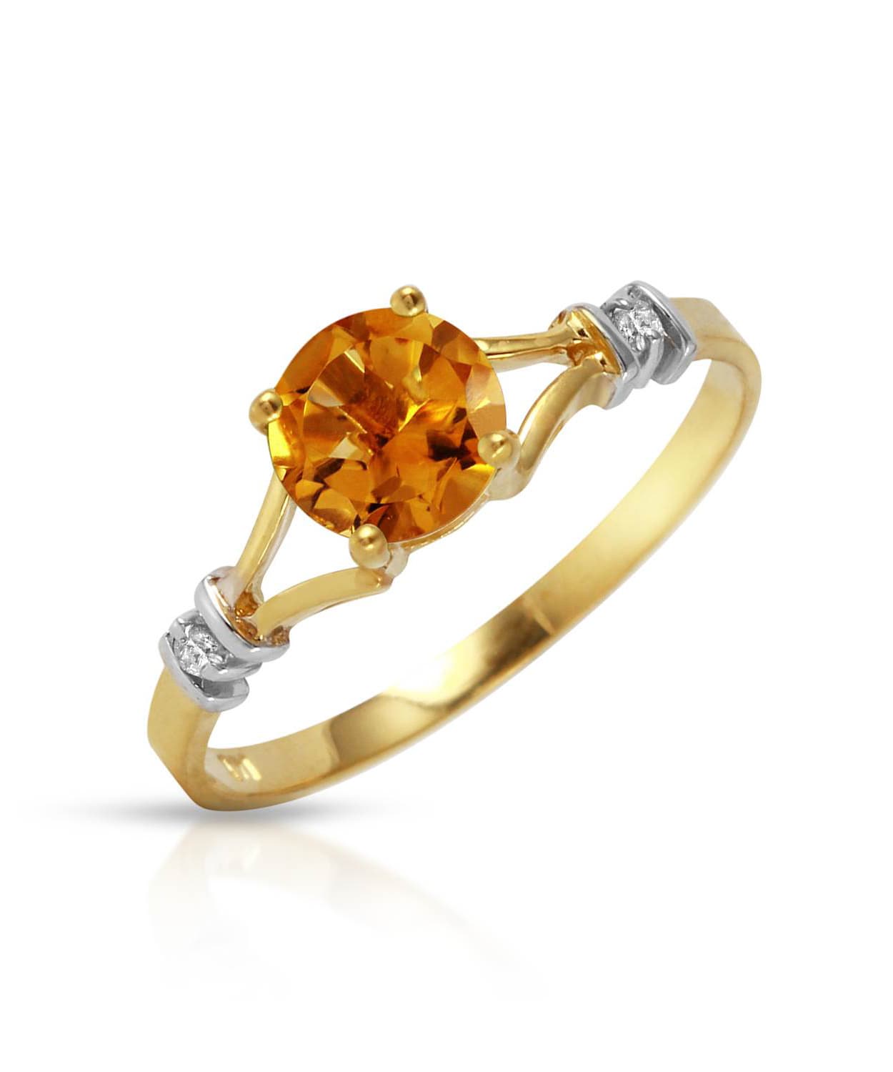 1.02 ctw Natural Honey Citrine and Diamond 14k Gold Split Shank Solitaire Ring View 1