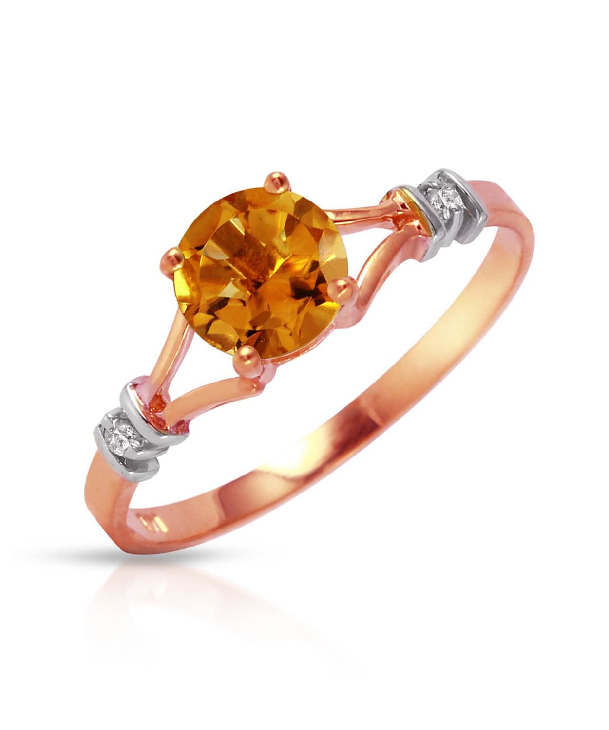 1.02 ctw Natural Honey Citrine and Diamond 14k Gold Split Shank Solitaire Ring View 5