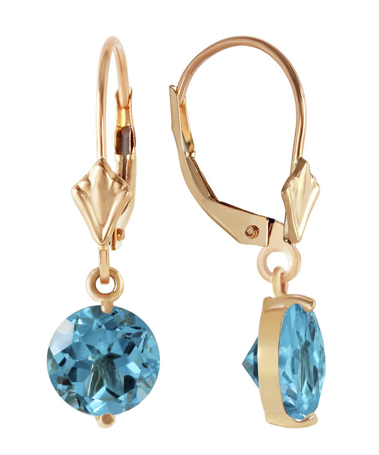 3.13 ctw Natural Swiss Blue Topaz 14k Gold Dangle Earrings View 2