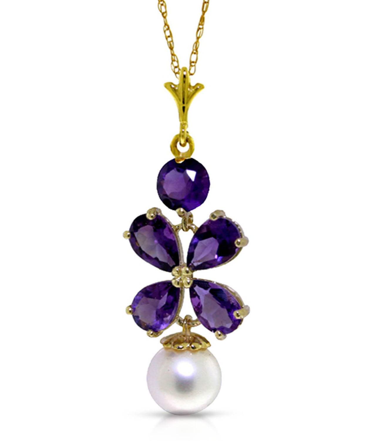 3.18 ctw Natural Amethyst and Freshwater Pearl 14k Gold Dangle Pendant With Chain View 1